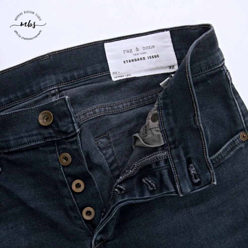 Rag & Bone Standard Issue Mid Rise Button Fly Skinny Leg Distressed Jeans Men 32